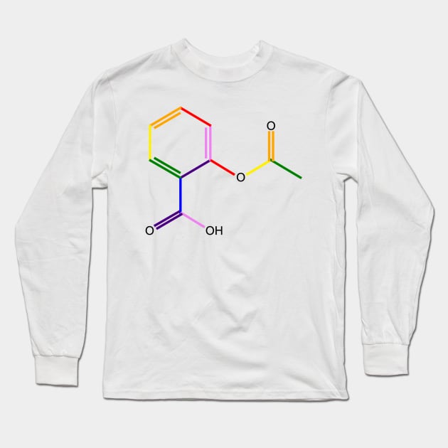 Aspirin Molecule Rainbow Chemistry Long Sleeve T-Shirt by ChemECool